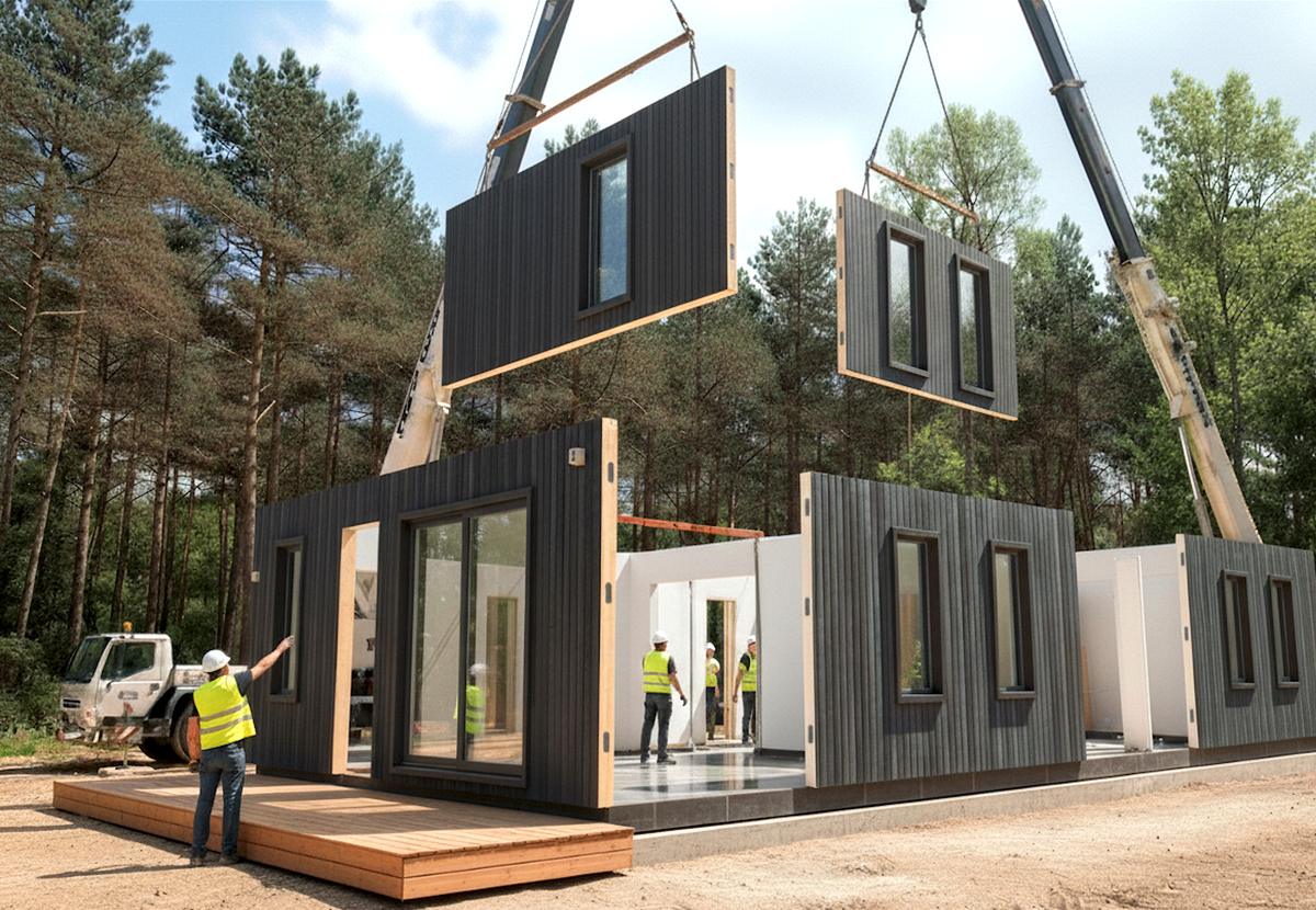 Panneaux Puzzle levés et assemblés sur chantier